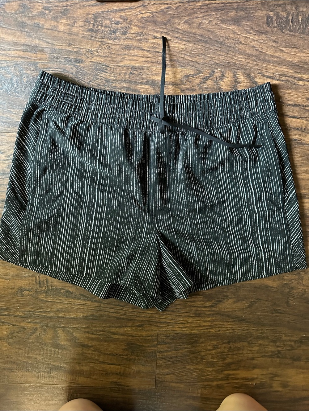 Athleta Black Pinstripe Drawstring Athletic Shorts